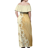 Heiva i Tahiti Off Shoulder Maxi Dress Tahitian Tiare Maori Cowrie Lei Brown LT14 - Polynesian Pride