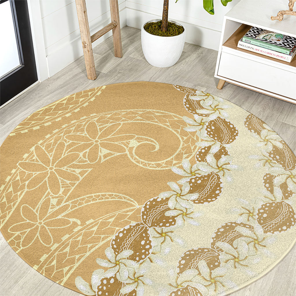 Heiva i Tahiti Round Carpet Tahitian Tiare Maori Cowrie Lei Brown