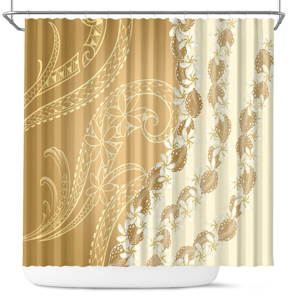 Heiva i Tahiti Shower Curtain Tahitian Tiare Maori Cowrie Lei Brown