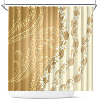 Heiva i Tahiti Shower Curtain Tahitian Tiare Maori Cowrie Lei Brown