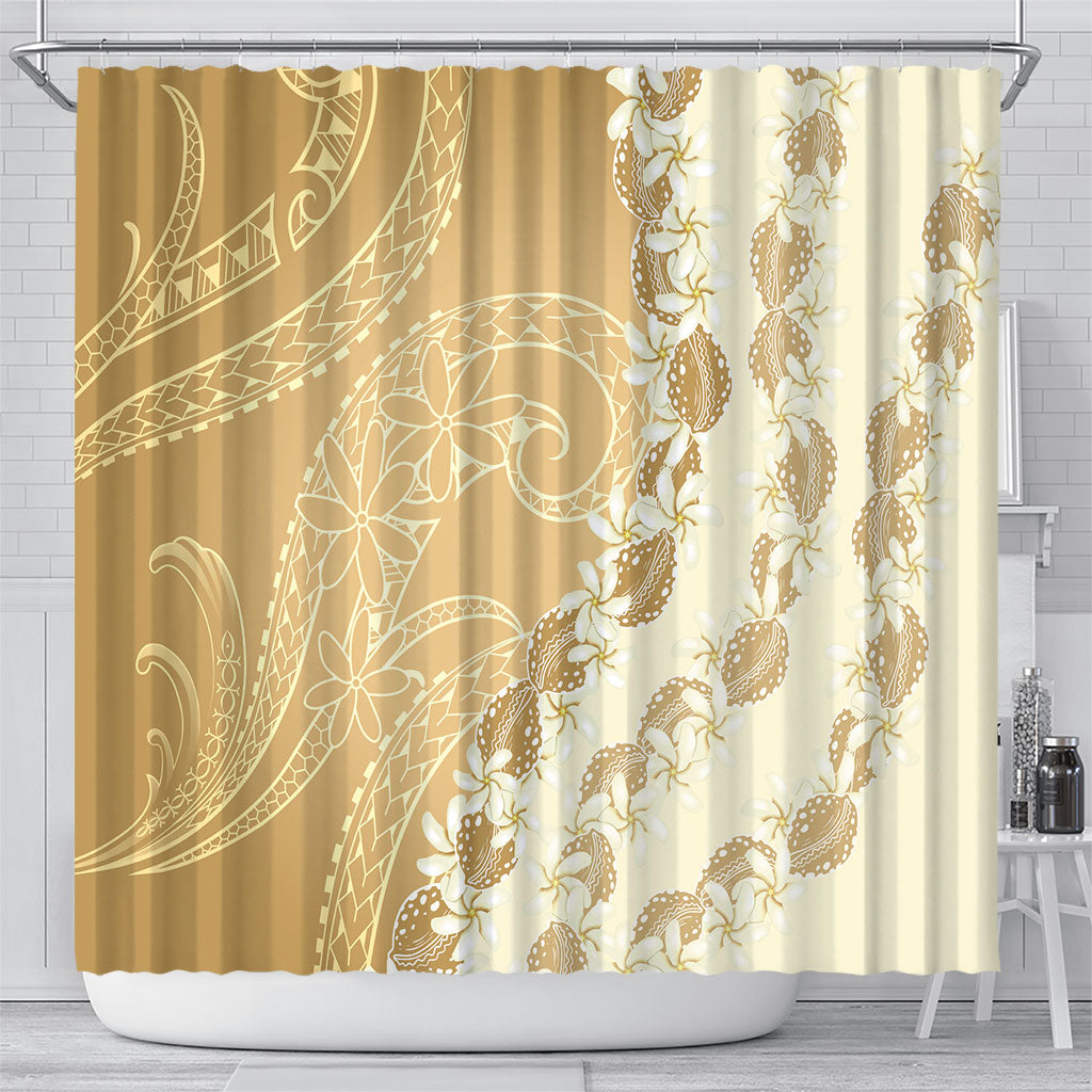 Heiva i Tahiti Shower Curtain Tahitian Tiare Maori Cowrie Lei Brown