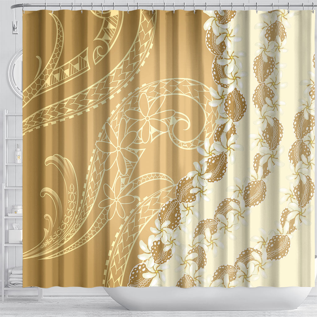 Heiva i Tahiti Shower Curtain Tahitian Tiare Maori Cowrie Lei Brown