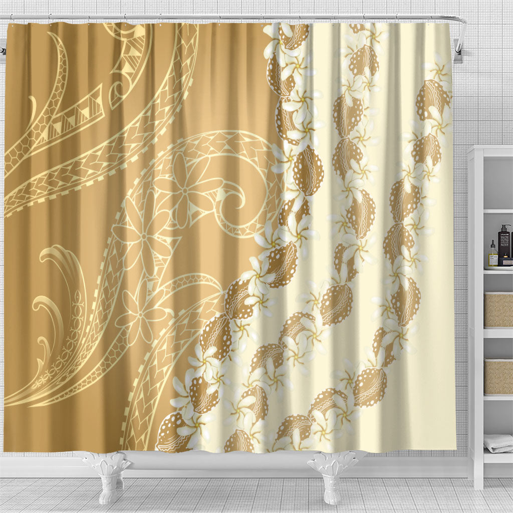 Heiva i Tahiti Shower Curtain Tahitian Tiare Maori Cowrie Lei Brown