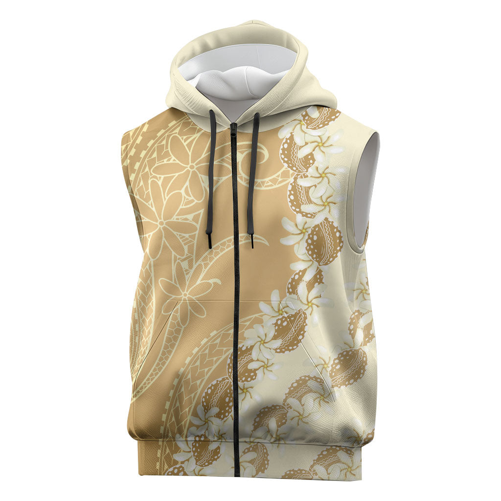 Heiva i Tahiti Sleeveless Zip Hoodie Tahitian Tiare Maori Cowrie Lei Brown