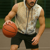 Heiva i Tahiti Sleeveless Zip Hoodie Tahitian Tiare Maori Cowrie Lei Brown