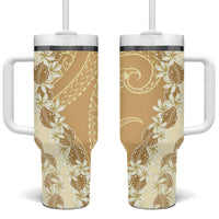 Heiva i Tahiti Tumbler With Handle Tahitian Tiare Maori Cowrie Lei Brown