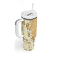 Heiva i Tahiti Tumbler With Handle Tahitian Tiare Maori Cowrie Lei Brown