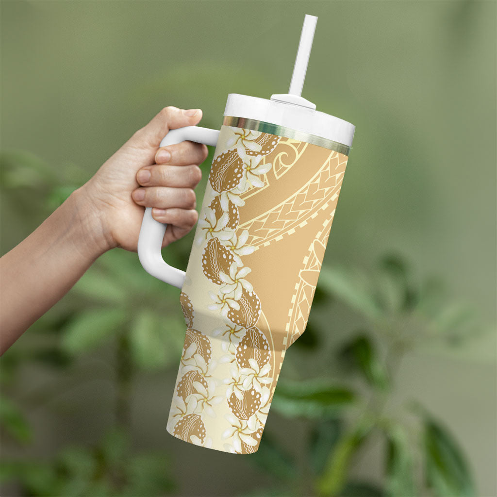 Heiva i Tahiti Tumbler With Handle Tahitian Tiare Maori Cowrie Lei Brown