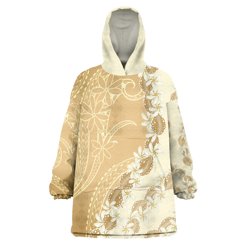 Heiva i Tahiti Wearable Blanket Hoodie Tahitian Tiare Maori Cowrie Lei Brown