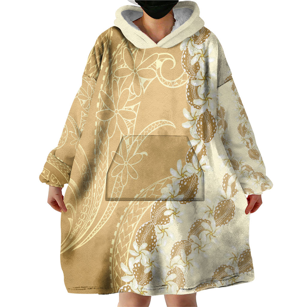 Heiva i Tahiti Wearable Blanket Hoodie Tahitian Tiare Maori Cowrie Lei Brown