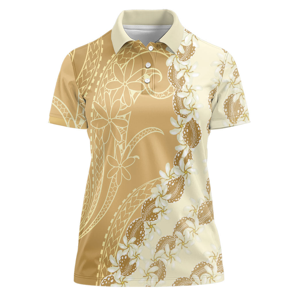 Heiva i Tahiti Women Polo Shirt Tahitian Tiare Maori Cowrie Lei Brown