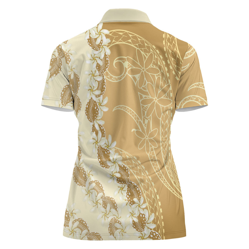 Heiva i Tahiti Women Polo Shirt Tahitian Tiare Maori Cowrie Lei Brown