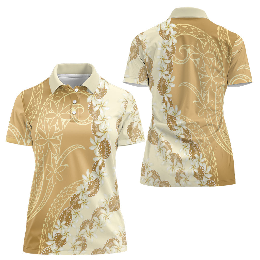 Heiva i Tahiti Women Polo Shirt Tahitian Tiare Maori Cowrie Lei Brown