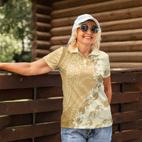 Heiva i Tahiti Women Polo Shirt Tahitian Tiare Maori Cowrie Lei Brown