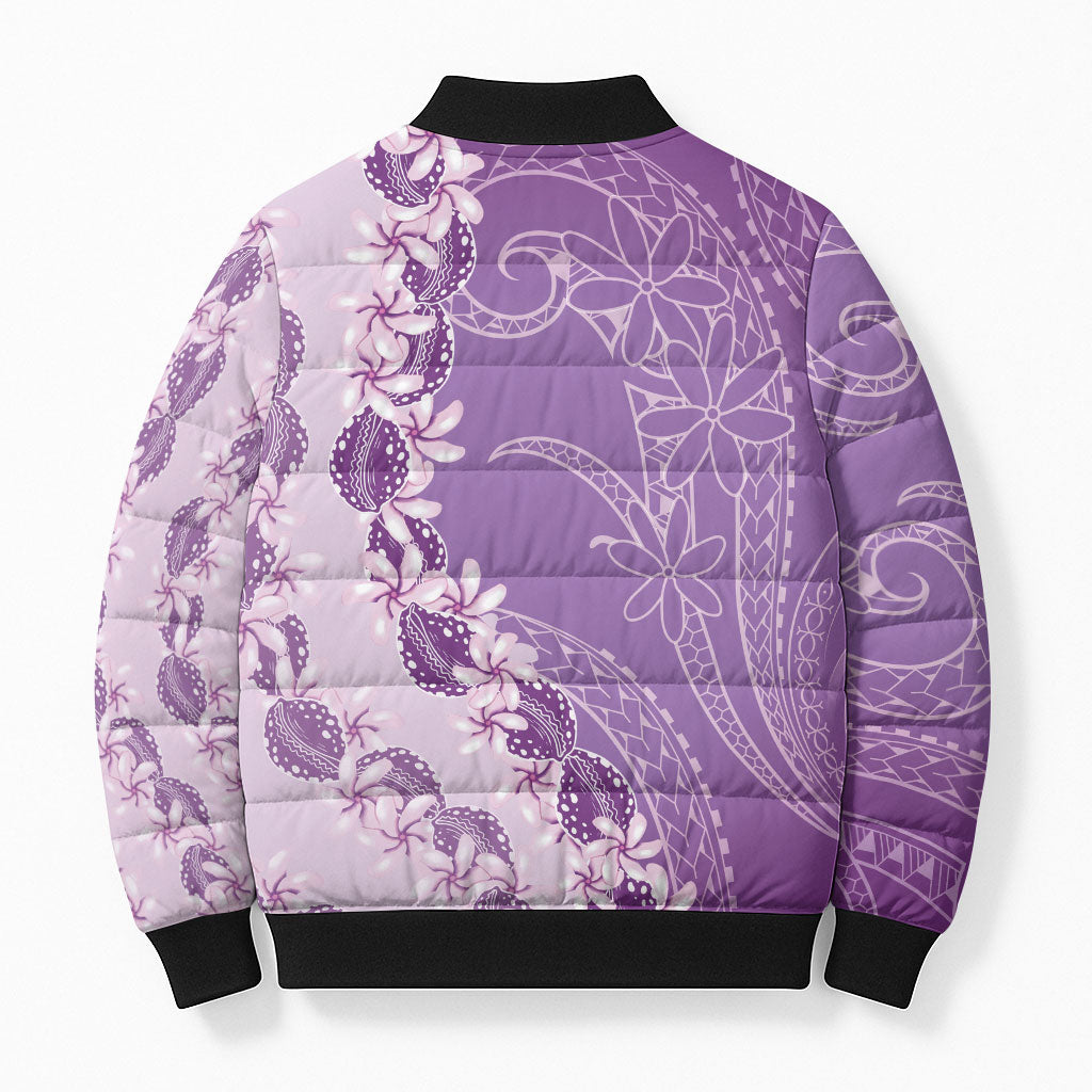 Heiva i Tahiti Bomber Puffer Jacket Tahitian Tiare Maori Cowrie Lei Purple
