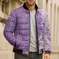 Heiva i Tahiti Bomber Puffer Jacket Tahitian Tiare Maori Cowrie Lei Purple