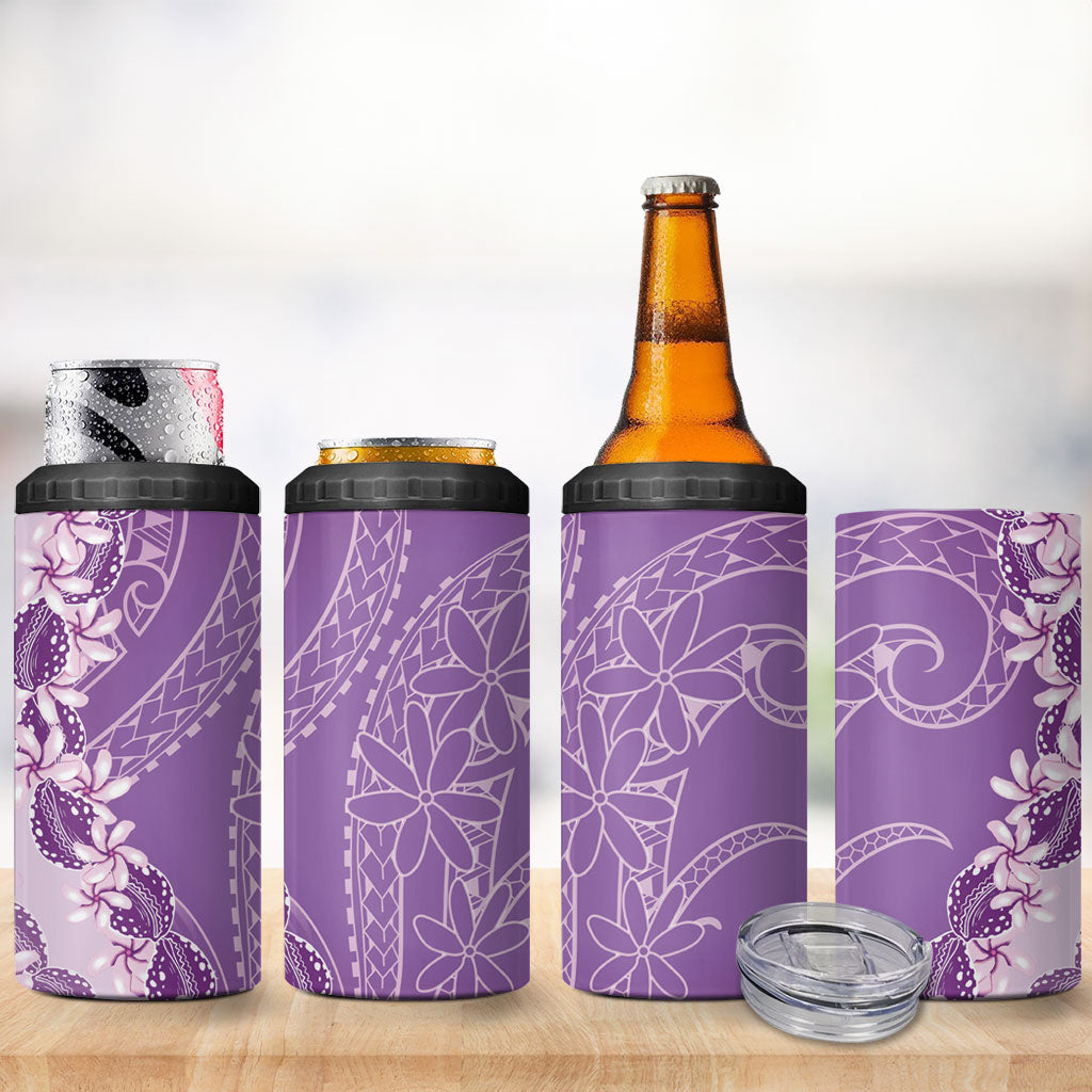 Heiva i Tahiti 4 in 1 Can Cooler Tumbler Tahitian Tiare Maori Cowrie Lei Purple