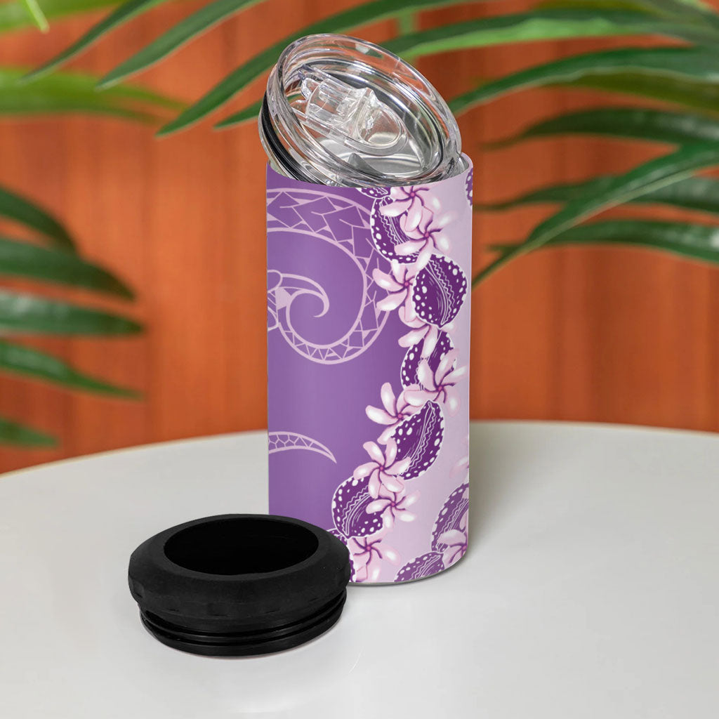 Heiva i Tahiti 4 in 1 Can Cooler Tumbler Tahitian Tiare Maori Cowrie Lei Purple