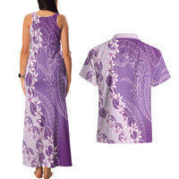 Heiva i Tahiti Couples Matching Tank Maxi Dress and Hawaiian Shirt Tahitian Tiare Maori Cowrie Lei Purple LT14 - Polynesian Pride