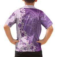 Heiva i Tahiti Family Matching Long Sleeve Bodycon Dress and Hawaiian Shirt Tahitian Tiare Maori Cowrie Lei Purple LT14 - Polynesian Pride