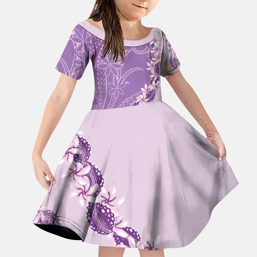 Heiva i Tahiti Family Matching Long Sleeve Bodycon Dress and Hawaiian Shirt Tahitian Tiare Maori Cowrie Lei Purple LT14 Daughter's Dress Purple - Polynesian Pride