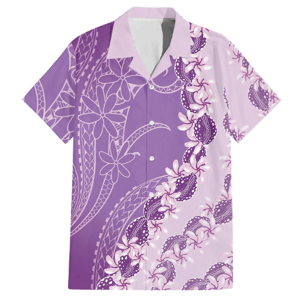 Heiva i Tahiti Family Matching Long Sleeve Bodycon Dress and Hawaiian Shirt Tahitian Tiare Maori Cowrie Lei Purple LT14 Dad's Shirt - Short Sleeve Purple - Polynesian Pride