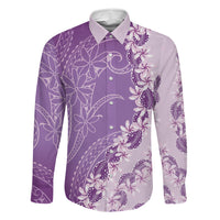 Heiva i Tahiti Family Matching Long Sleeve Bodycon Dress and Hawaiian Shirt Tahitian Tiare Maori Cowrie Lei Purple LT14 Dad's Shirt - Long Sleeve Purple - Polynesian Pride