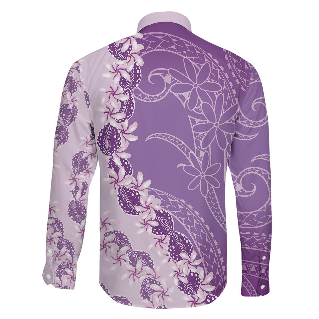 Heiva i Tahiti Family Matching Long Sleeve Bodycon Dress and Hawaiian Shirt Tahitian Tiare Maori Cowrie Lei Purple LT14 - Polynesian Pride