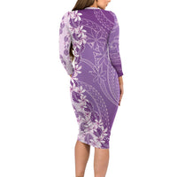 Heiva i Tahiti Family Matching Long Sleeve Bodycon Dress and Hawaiian Shirt Tahitian Tiare Maori Cowrie Lei Purple LT14 - Polynesian Pride
