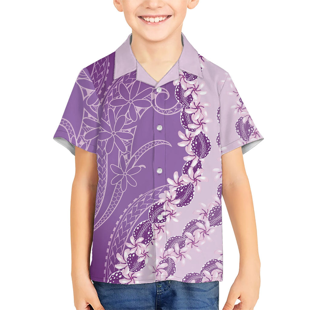 Heiva i Tahiti Family Matching Long Sleeve Bodycon Dress and Hawaiian Shirt Tahitian Tiare Maori Cowrie Lei Purple LT14 Son's Shirt Purple - Polynesian Pride