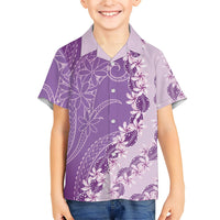 Heiva i Tahiti Family Matching Long Sleeve Bodycon Dress and Hawaiian Shirt Tahitian Tiare Maori Cowrie Lei Purple LT14 Son's Shirt Purple - Polynesian Pride