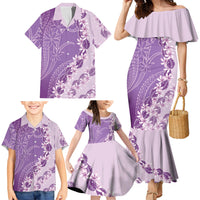 Heiva i Tahiti Family Matching Mermaid Dress and Hawaiian Shirt Tahitian Tiare Maori Cowrie Lei Purple
