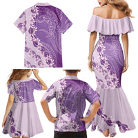 Heiva i Tahiti Family Matching Mermaid Dress and Hawaiian Shirt Tahitian Tiare Maori Cowrie Lei Purple