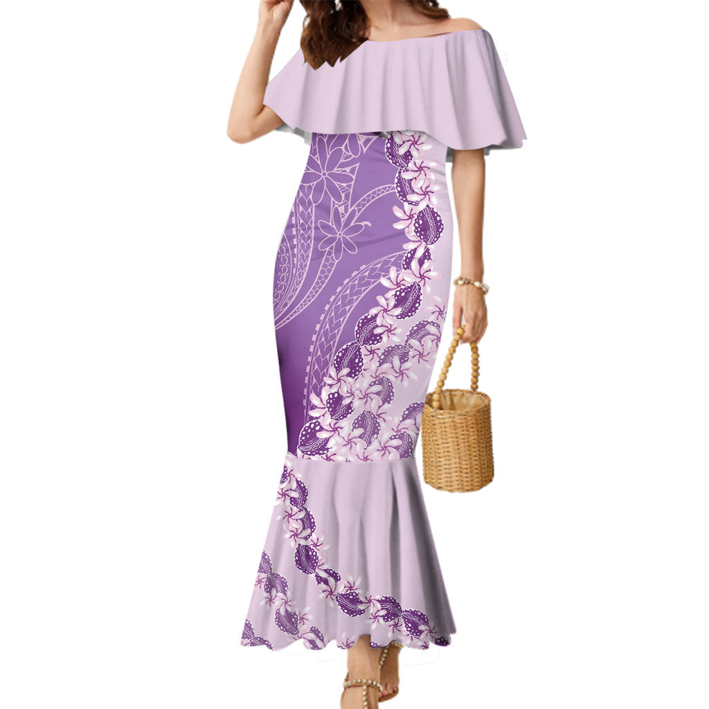 Heiva i Tahiti Family Matching Mermaid Dress and Hawaiian Shirt Tahitian Tiare Maori Cowrie Lei Purple