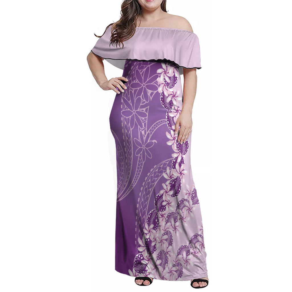 Heiva i Tahiti Family Matching Off Shoulder Maxi Dress and Hawaiian Shirt Tahitian Tiare Maori Cowrie Lei Purple
