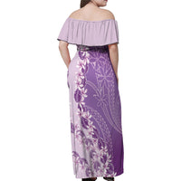 Heiva i Tahiti Family Matching Off Shoulder Maxi Dress and Hawaiian Shirt Tahitian Tiare Maori Cowrie Lei Purple