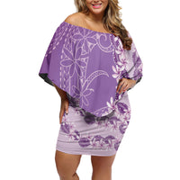 Heiva i Tahiti Family Matching Off Shoulder Short Dress and Hawaiian Shirt Tahitian Tiare Maori Cowrie Lei Purple