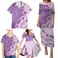 Heiva i Tahiti Family Matching Puletasi and Hawaiian Shirt Tahitian Tiare Maori Cowrie Lei Purple