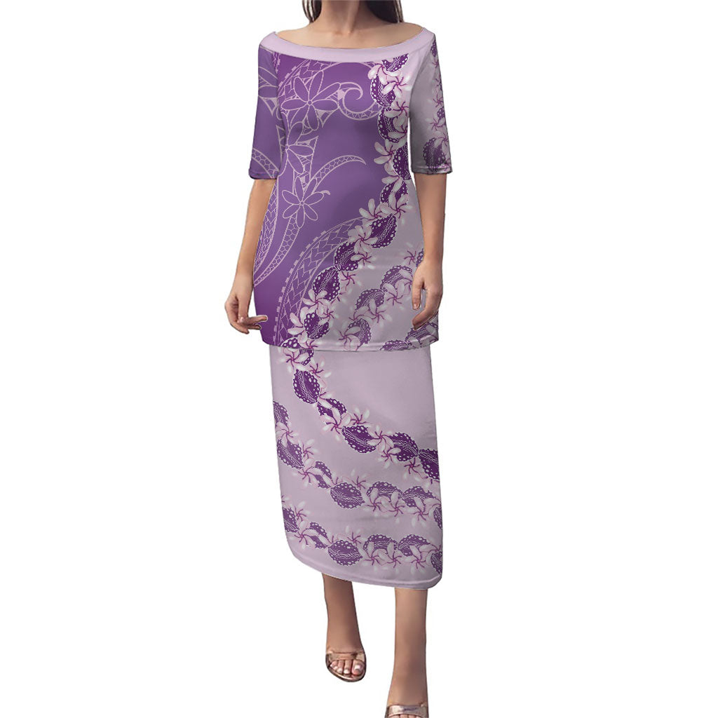 Heiva i Tahiti Family Matching Puletasi and Hawaiian Shirt Tahitian Tiare Maori Cowrie Lei Purple