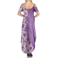 Heiva i Tahiti Family Matching Summer Maxi Dress and Hawaiian Shirt Tahitian Tiare Maori Cowrie Lei Purple