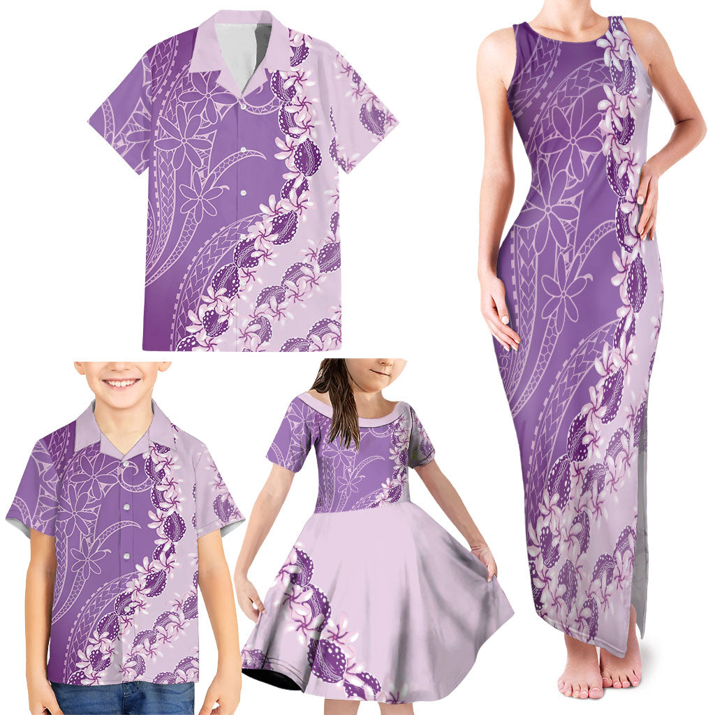 Heiva i Tahiti Family Matching Tank Maxi Dress and Hawaiian Shirt Tahitian Tiare Maori Cowrie Lei Purple