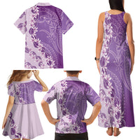 Heiva i Tahiti Family Matching Tank Maxi Dress and Hawaiian Shirt Tahitian Tiare Maori Cowrie Lei Purple