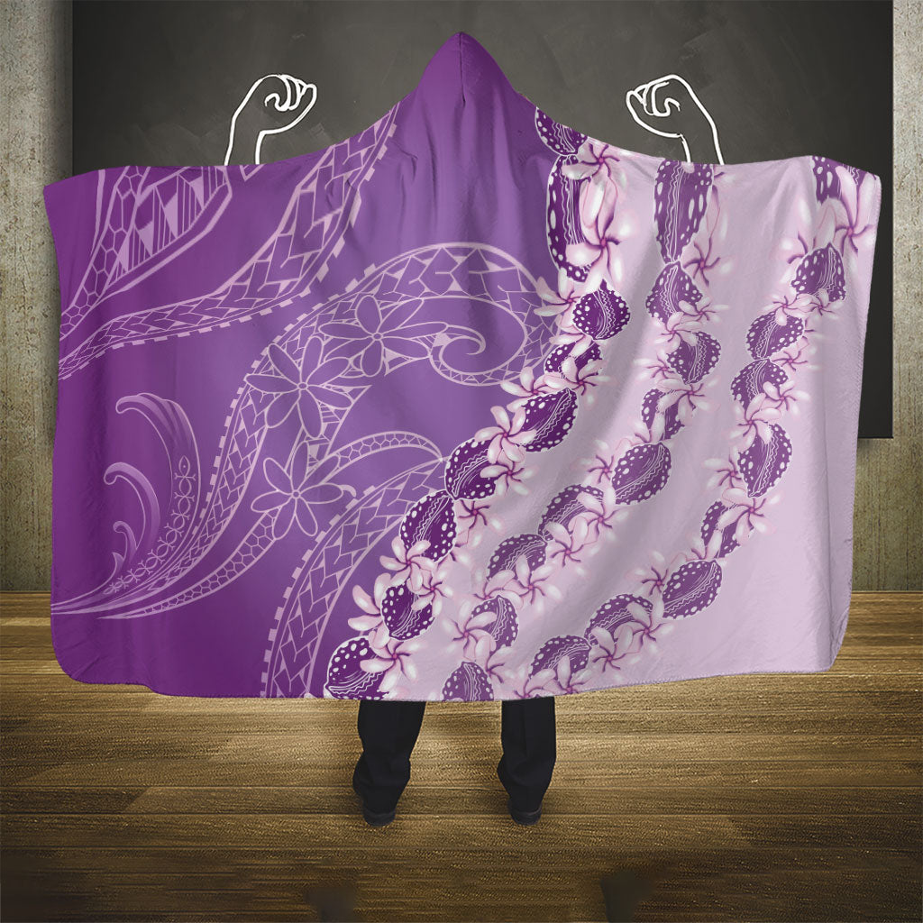Heiva i Tahiti Hooded Blanket Tahitian Tiare Maori Cowrie Lei Purple