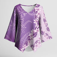 Heiva i Tahiti Kimono Sleeve Blouse Tahitian Tiare Maori Cowrie Lei Purple