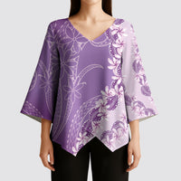 Heiva i Tahiti Kimono Sleeve Blouse Tahitian Tiare Maori Cowrie Lei Purple