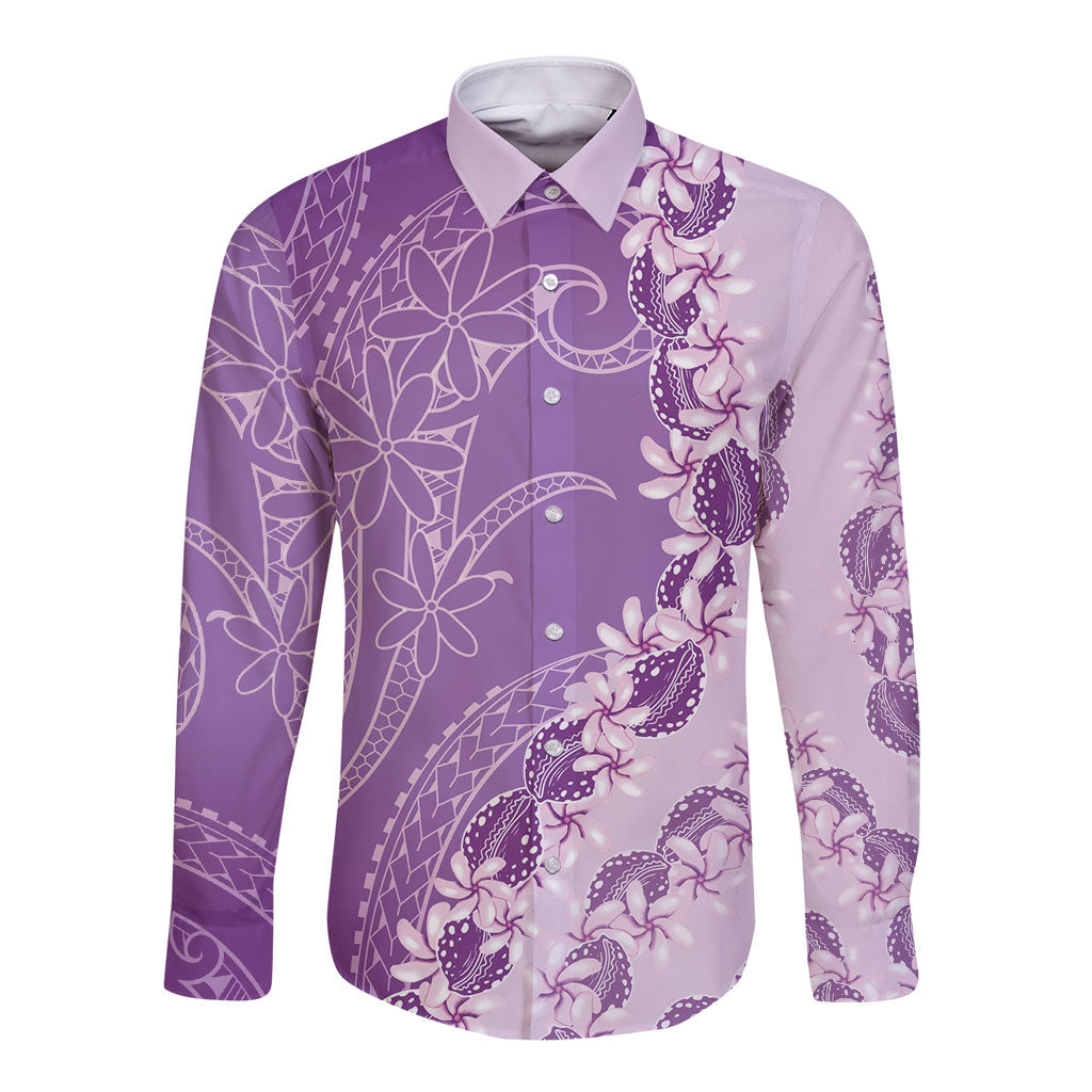 Heiva i Tahiti Long Sleeve Button Shirt Tahitian Tiare Maori Cowrie Lei Purple LT14 Unisex Purple - Polynesian Pride