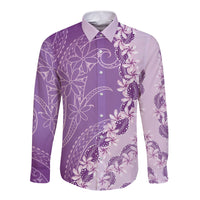 Heiva i Tahiti Long Sleeve Button Shirt Tahitian Tiare Maori Cowrie Lei Purple LT14 Unisex Purple - Polynesian Pride