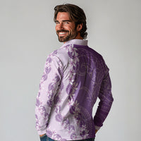 Heiva i Tahiti Long Sleeve Polo Shirt Tahitian Tiare Maori Cowrie Lei Purple
