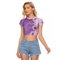 Heiva i Tahiti Raglan Cropped T Shirt Tahitian Tiare Maori Cowrie Lei Purple