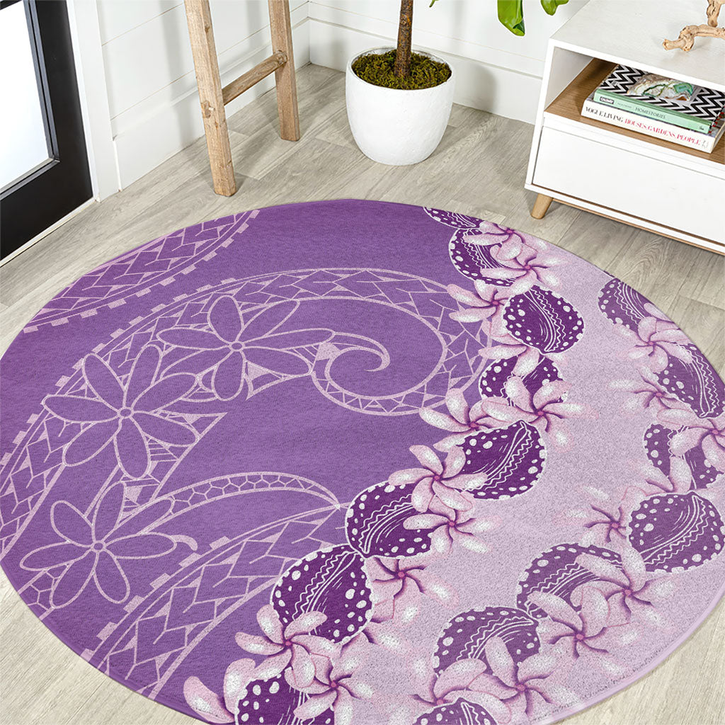 Heiva i Tahiti Round Carpet Tahitian Tiare Maori Cowrie Lei Purple